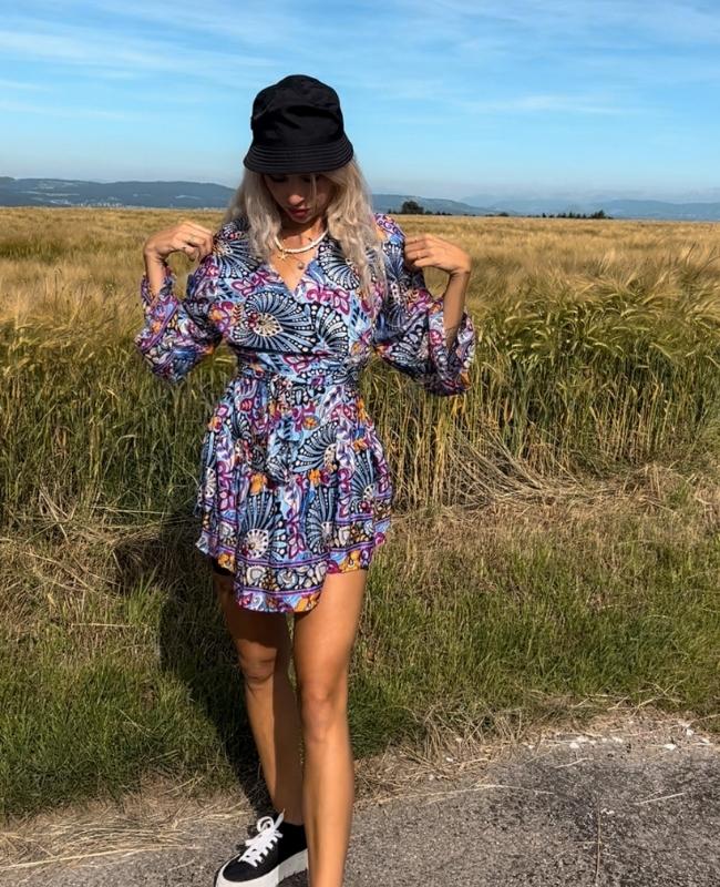 Boho Hippie Seidenkleidchen - Kimono Blusen Kleid fuer Damen online kaufen