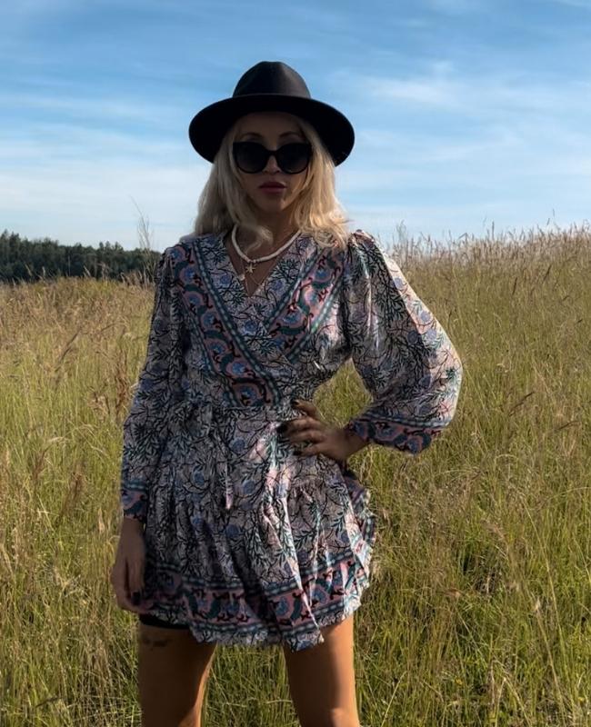 Boho Hippie Seidenkleid kurz - Wickelkleid und Kimono in Einem