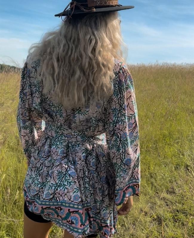 Boho Hippie Damen Kleid aus Seide - Seidenkleid Kimono und Bluse in Einem