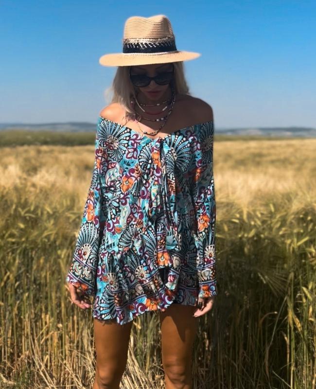 Boho Seidenkleid Kimono und Bluse in Einem