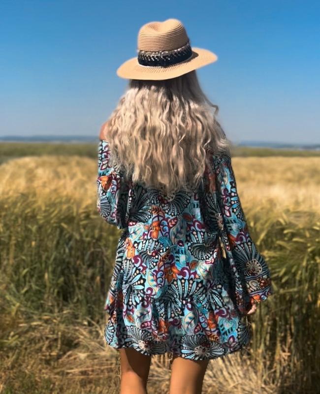 Paisley Boho Hippie Kleid kurz - Seidenkleid zum wicklen oder offen tragen