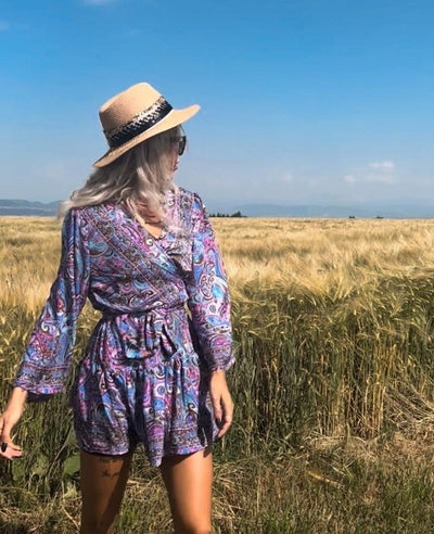 Damen Seidenkleid mit Paisley Blumen Muster