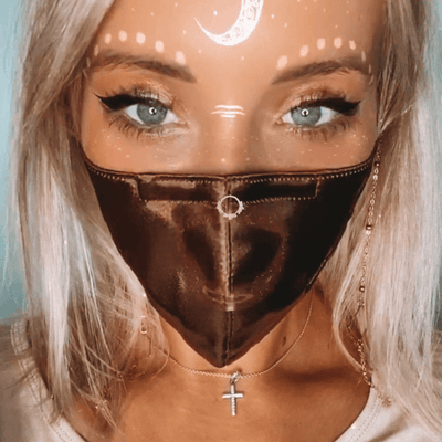 Braune Seidenmaske mit Korbform und Nasenbügel | Stoffmaske aus Seide | Seidenmasken Damen und Herren und Kinder Schweiz | braune Maske