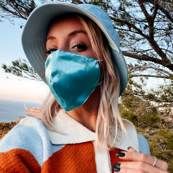 Seidenmaske blau | Stoffmaske aus Seide für Damen und Herren Schweiz | Fashion Corona Seidenmaske 