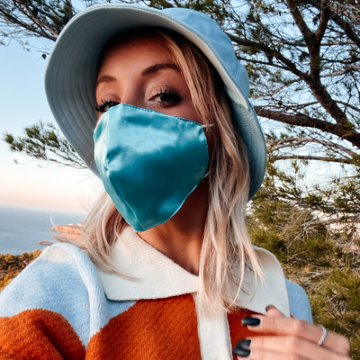 Seidenmaske blau | Stoffmaske aus Seide für Damen und Herren Schweiz | Fashion Corona Seidenmaske 