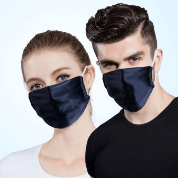 Seidenmasken für Herren und Damen | Stoffmaske aus Seide | Silk Mask Schweiz | Fashion Seidenmaske | Covid-Schutz Seide | Blaue Seidenmaske