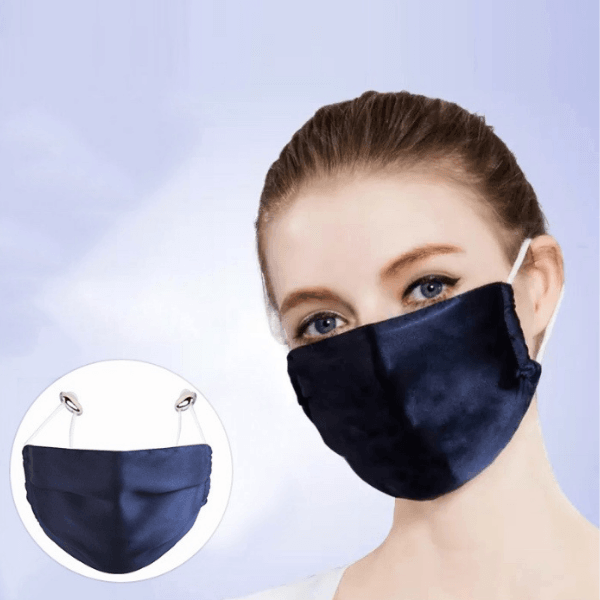 Seidenmasken für Herren und Damen | Stoffmaske aus Seide | Silk Mask Schweiz | Fashion Seidenmaske | Covid-Schutz Seide | Dunkeblau Seidenmaske