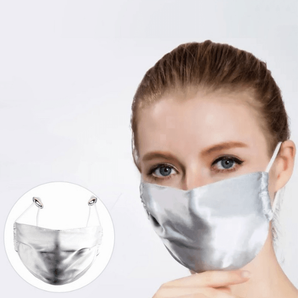 Seidenmasken für Herren und Damen | Stoffmaske aus Seide | Silk Mask Schweiz | Fashion Seidenmaske | Covid-Schutz Seide | Silber Seidenmaske