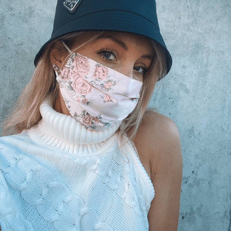 Seidenmaske in rosa mit Rosen - Stoffmasken aus Seide online kaufen