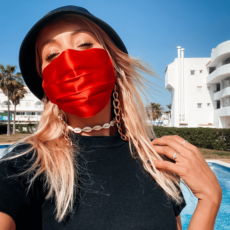 Rote Seidenmasken Textilmasken Community Masken - Atmungsaktiv, hilft bei Hautproblemen 