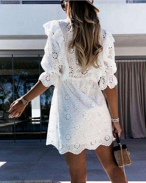 Weisses Boho Chic Damen Sommerkleid - Elegant Suess Ibiza Boho Style Damen Kleider kaufen