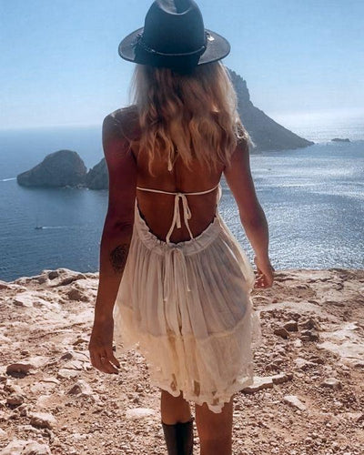 Rueckenfreies Boho Sommerkleid Ruffeld Effekt - Ibiza Damen Kleid kaufen Schweiz Just Style