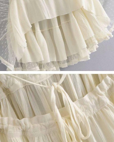 Details Sommerleid Damen Ruffeld Mesh Tul Stoff 