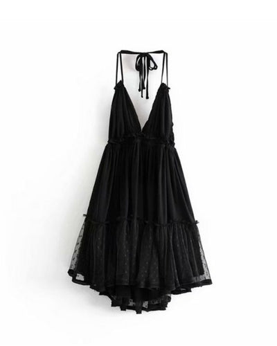 Ibiza Sommerkleid Rueckenfrei Tul Mesh Boho Hippie Style Fashion Kleider Damen - schwarzes Hippie Kleid