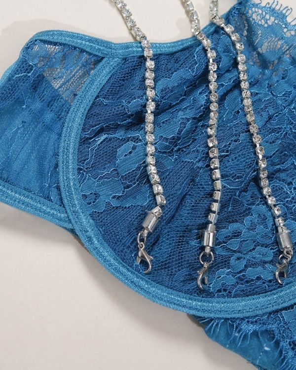 Spitzen Dessous BH mit Glitzer Strasssteinen Ketten
