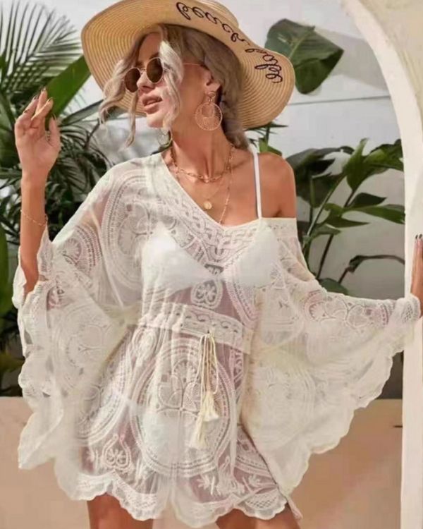 Weisses Spitzen Beach Boho Lace Shirt mit Mustern