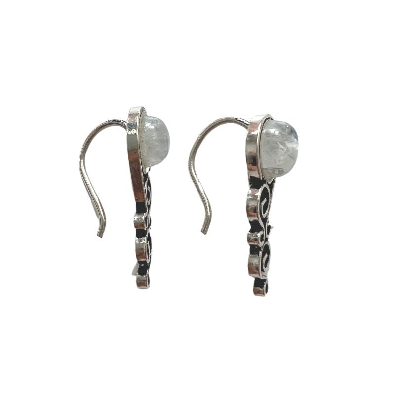 Mondstein Sterling Silber 925 Ohrringe mit Boho Muster nach unten - Boho Gipsy Ohrringe Schmuck aus Silber 925