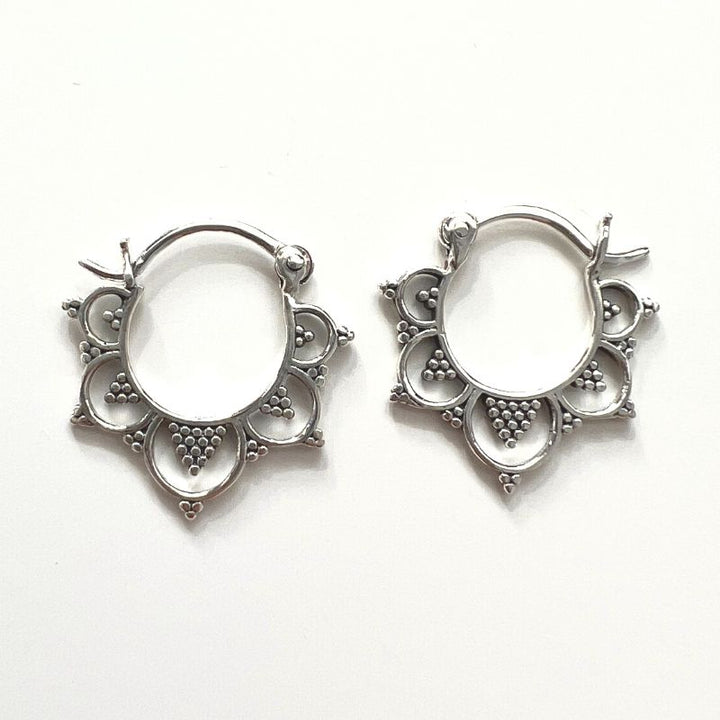 Ohrringe Sterling Silber 925 mit Boho Ethno Blumen Mustern - Hippie Boho Schmuck Ohrringe