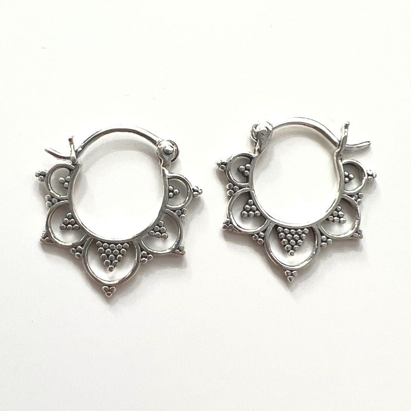 Ohrringe Sterling Silber 925 mit Boho Ethno Blumen Mustern - Hippie Boho Schmuck Ohrringe
