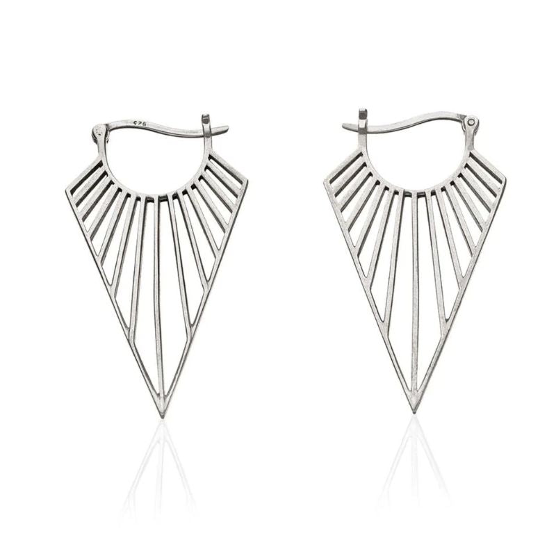 Sterling Silber 925 Ohrringe in geometrischem Dreiecks Symbol mit Streifen 