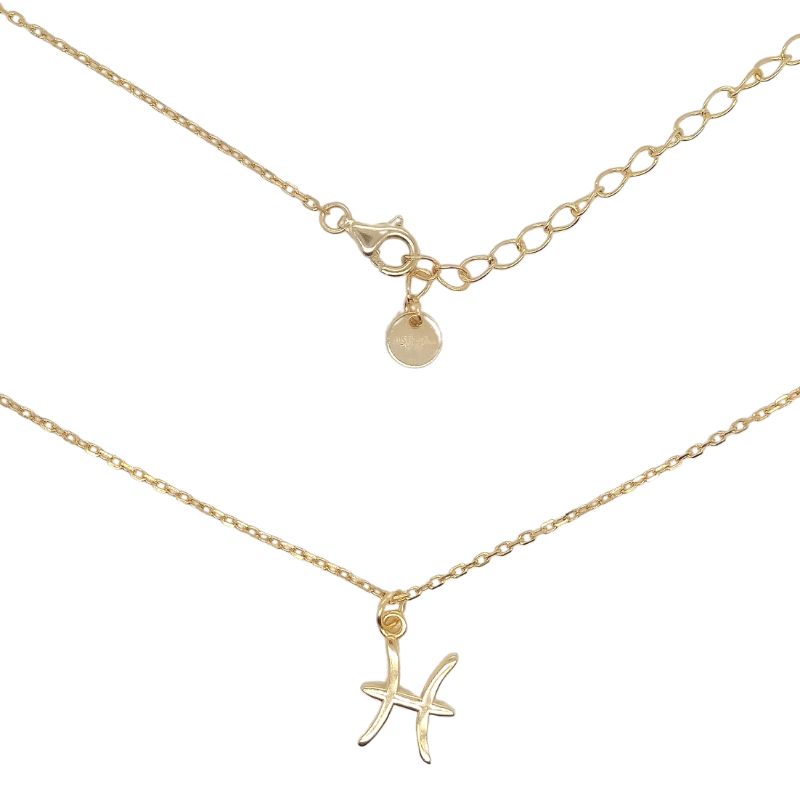 Sternzeichen Halskette mit Fische Pisces Zodiac Symbol Anhaenger - Sterling Silber 925 Halskette 