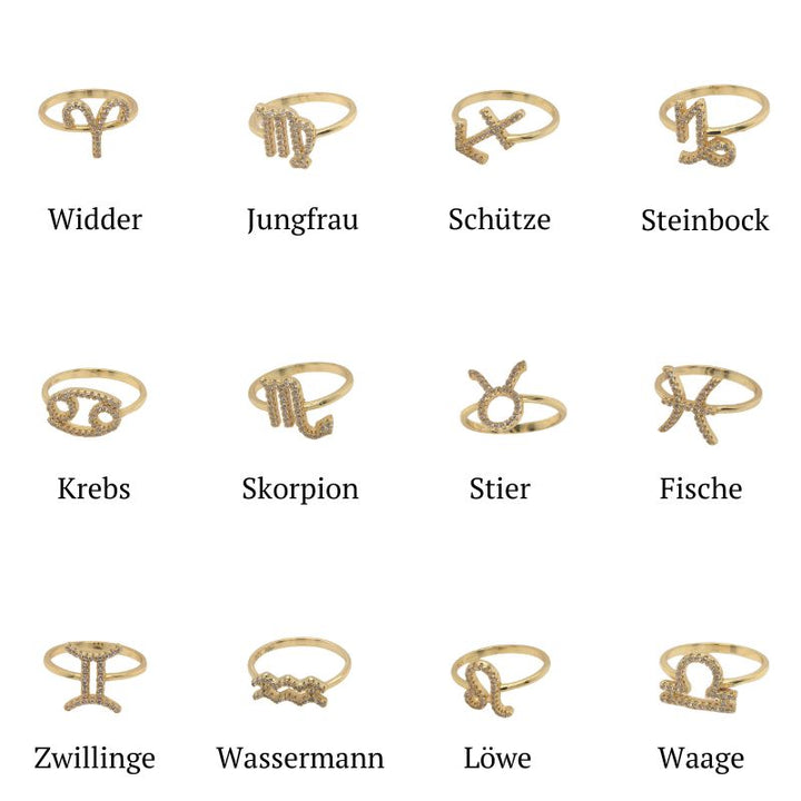 Sternzeichen Tierkreis Symbole Fingerring Ringe aus Sterling Silber 925 mit Zirkonia Steinen 