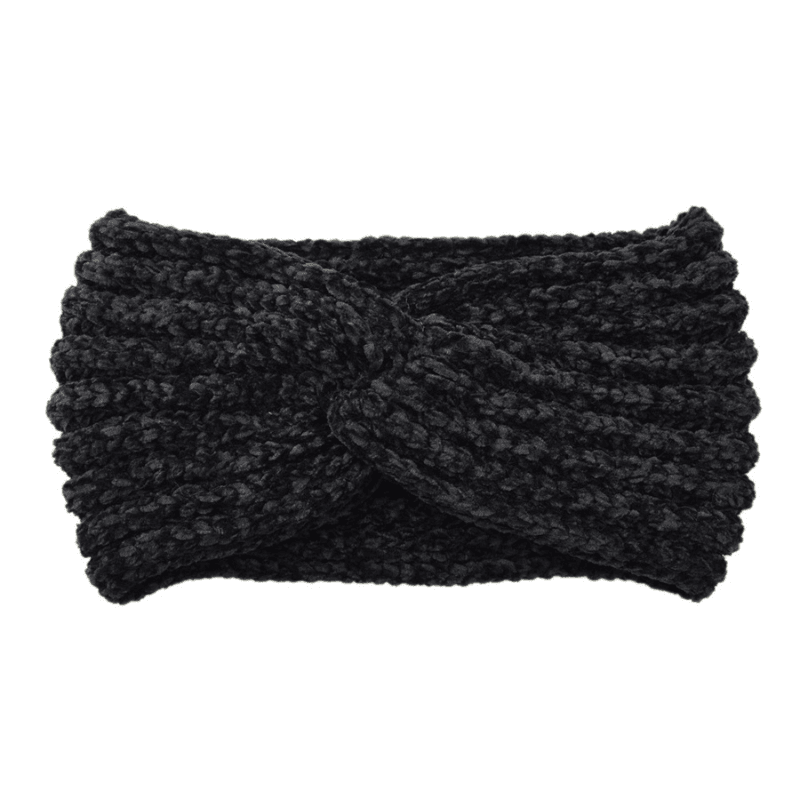 Schwarzes Strickstirnband Haarband Damen gekreuzt