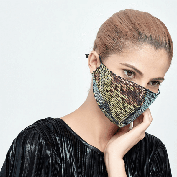 Bronze Grüne Stoffmasken Textilmasken Pailletten Glitzer