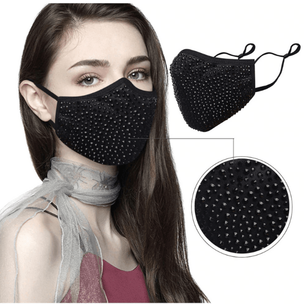 Glitzer Stoffmaske Schweiz | Mundschutz Maske mit Glitzersteinen | Fashion Maske Glitzer Nieten | Glitter Mask