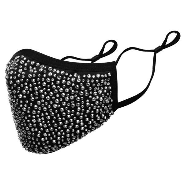 Glitzer Stoffmaske Schweiz | Schwarze Stoffmaske mit silbernen Glitzersteinen | Fashion Maske Glitzer Nieten | Glitter Mask