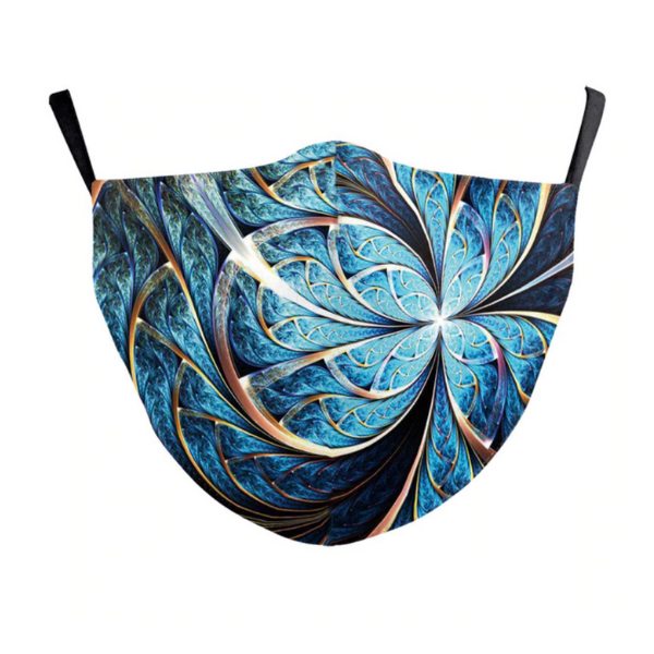 Psychedelic Stoffmaske Damen und Herren | Spiritual Energy Style Maske | Farbige Fashion Maske mit Spirituellen Mustern | Energie Farben und Blumen Stoffmaske | Corona Fashion Designer Maske kaufen