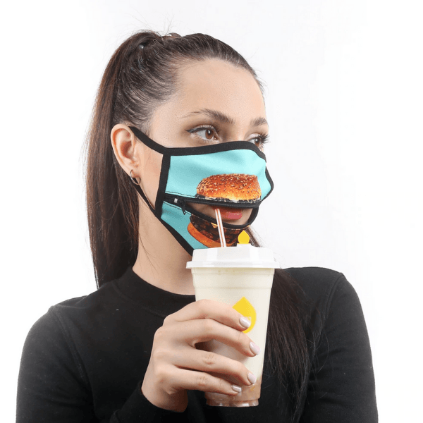 Burger Stoffmaske mit Reissverschluss | Zipper Mask Schweiz | Fashion Maske mit Hamburger Motiv 