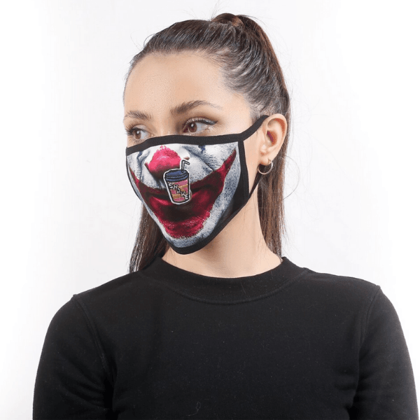 Clown Stoffmaske mit Trinköffnung | Fashion Clown Maske Schweiz | Maske mit Öffnung zum Trinken