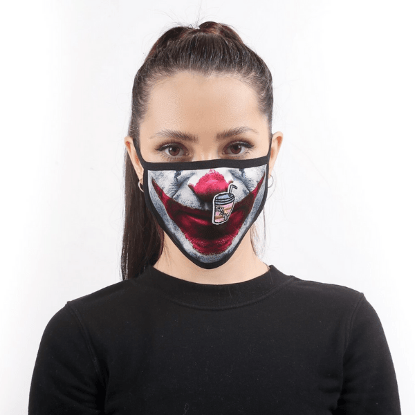 Clown Stoffmaske mit Trinköffnung | Fashion Clown Maske Schweiz | Maske mit Öffnung zum Trinken
