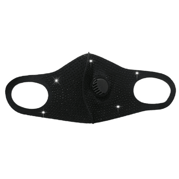 Glitzer Stoffmaske mit Aussenventil Filter | Neopren Ähnliche Stoffmaske | Schwarze Glitzer Fashion Maske Schweiz