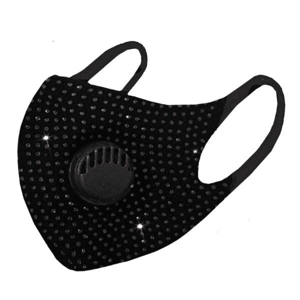 Glitzer Stoffmaske mit Aussenventil Filter | Neopren Ähnliche Stoffmaske | Schwarze Glitzer Fashion Maske Schweiz