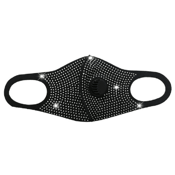Glitzer Stoffmaske mit Aussenventil Filter | Neopren Ähnliche Stoffmaske | Schwarze Glitzer Fashion Maske Schweiz