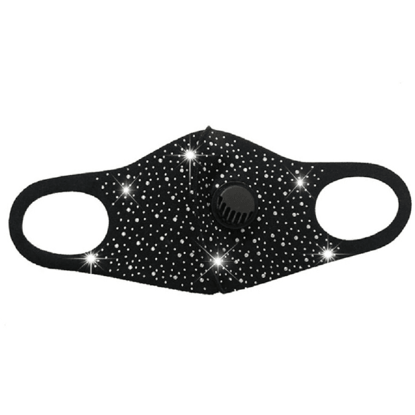 Glitzer Stoffmaske mit Aussenventil Filter | Neopren Ähnliche Stoffmaske | Schwarze Glitzer Fashion Maske Schweiz