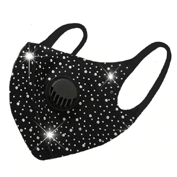 Glitzer Stoffmaske mit Aussenventil Filter | Neopren Ähnliche Stoffmaske | Schwarze Glitzer Fashion Maske Schweiz