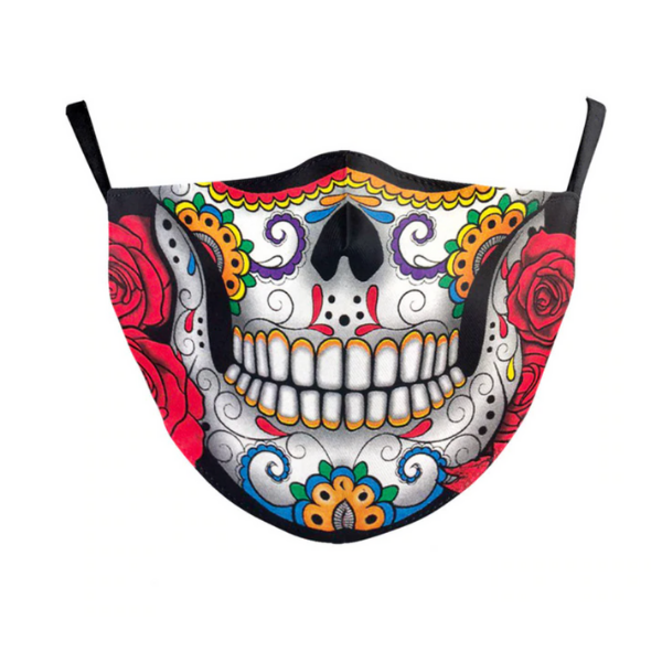 Totenkopf Stoffmaske Gesichtsmaske Mundschutz Corona Schweiz | Maske mit Totenkopf Gesicht | Totenkopf und Rosen Maske für Damen und Herren | Mexikanischer Totenkopf Stoffmaske | Skull Face Masks Schweiz