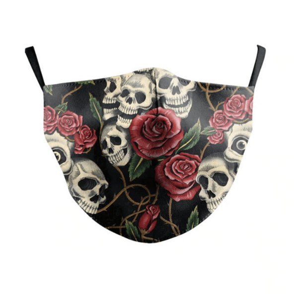 Totenkopf Stoffmaske Gesichtsmaske Mundschutz Corona Schweiz | Maske mit Totenkopf Gesicht | Totenkopf und Rosen Maske für Damen und Herren | Mexikanischer Totenkopf Stoffmaske | Skull Face Masks Schweiz