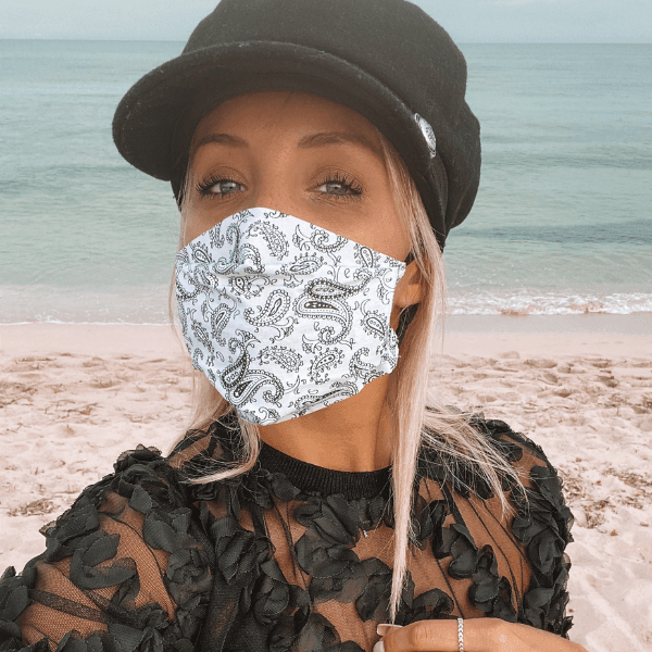 Weisse Baumwolle Textilmaske Stoffmaske Erwachsene - Fashion Paisley Bandana Sommer Style