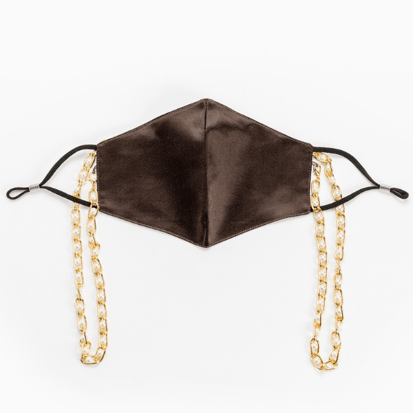 Seidenmaske mit Maskenkette und Stoffbeutel | Perlenkette für Maske | Stoffmaske aus Seide und Baumwolle | Fashion Stoffmaske Schweiz | Exklusive Maske