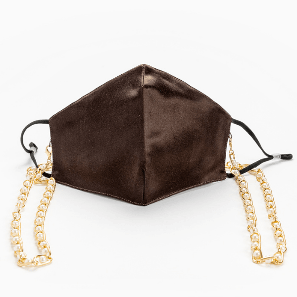 Seidenmaske mit Maskenkette und Stoffbeutel | Perlenkette für Maske | Stoffmaske aus Seide und Baumwolle | Fashion Stoffmaske Schweiz | Exklusive Maske
