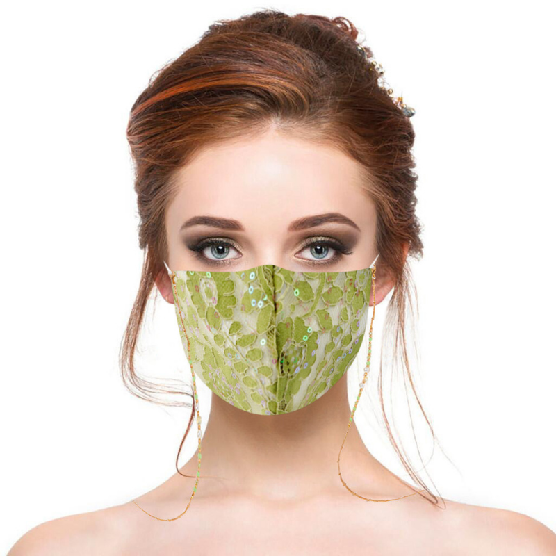 Gruene Stoffmasken mit Rosen Muster - Mundschutz für Hochzeit