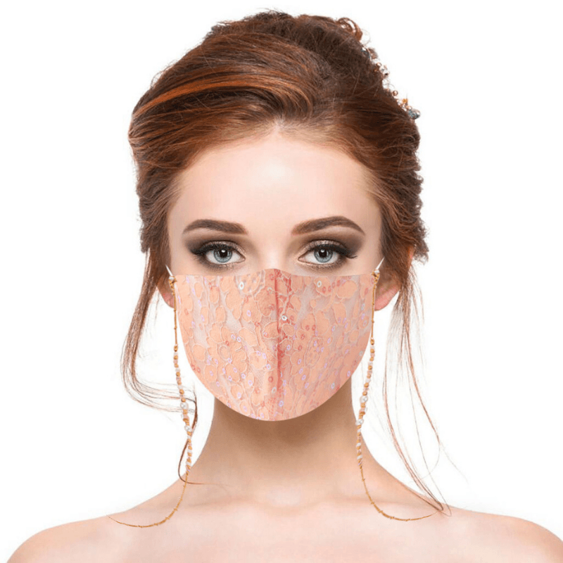 Rosa Stoffmaske Mundschutz für Damen inklusive Kette für Maske
