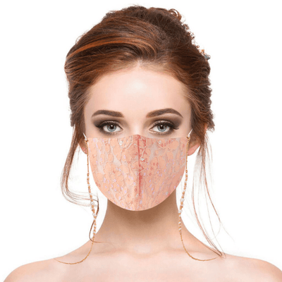 Rosa Stoffmaske Mundschutz für Damen inklusive Kette für Maske