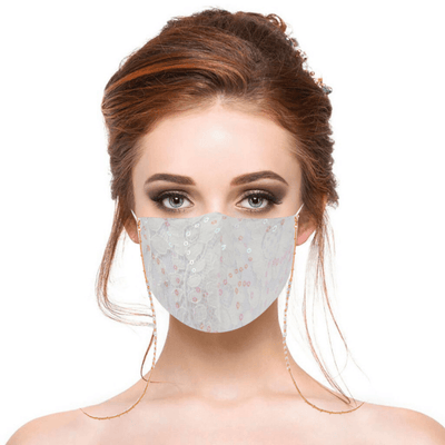 Weisse Stoffmaske mit Glitzer und Rosen Muster - Perfekt für eine Hochzeit