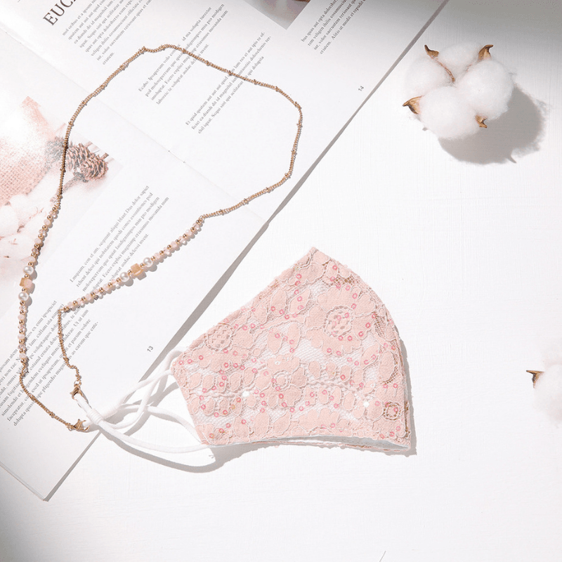 Spitzen Pailletten Glitzer Stoffmasken Mundschutz Stylisch inkl. Maskenkette