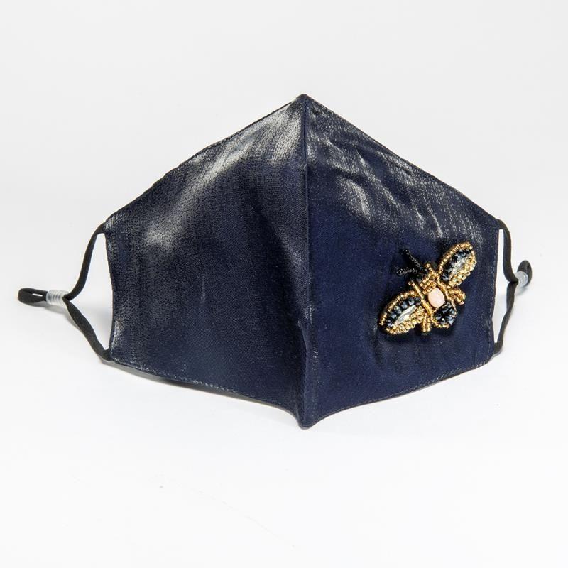 Dunkelblaue Fashion Designer Stoffmasken Online Shop - Textilmaske mit Perlen Dekoration